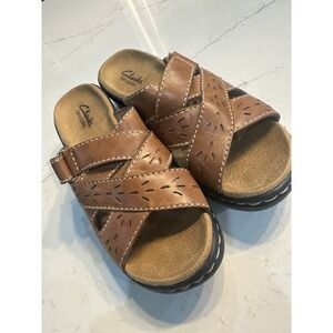 Clarks Sandals Women's 6.5 Brown Leather Comfort Strappy Open Toe Walking